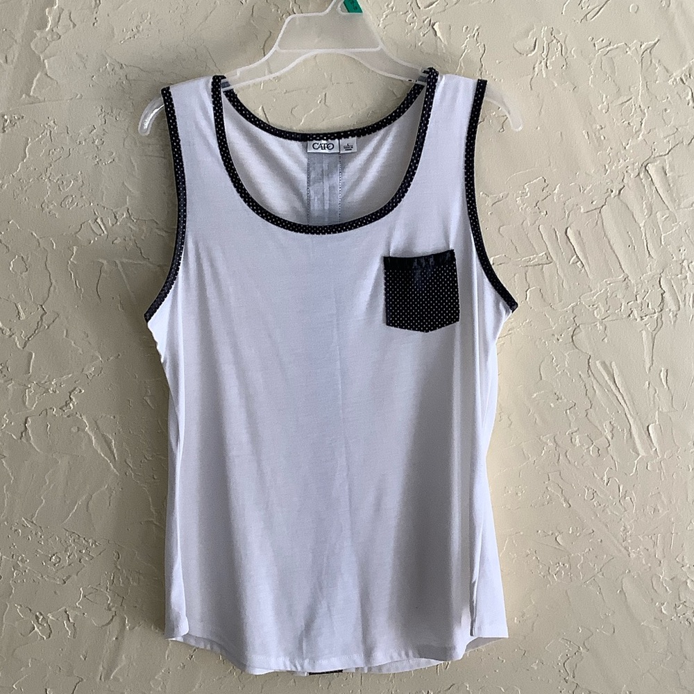 Cato White Tank Top with Black Trim